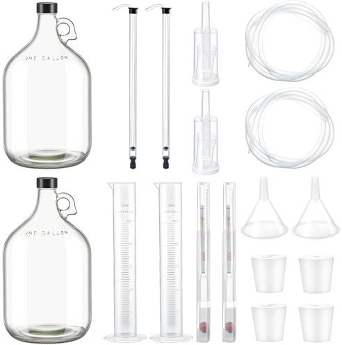 Ziliny 2 Set Mead Making Kit Complete for Home Brewing Starter Sets Includes 1 Gallon Glass Carboy, Auto Siphon, Hydrometer, Alcohol Percentage Tester Jar, Bottle Filler, Airlock, Plug Funnel