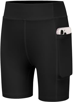 Arshiner Girls Sport Shorts Kids Short Leggings High Waist | Breathable,Stretchy,Cycling,Gym,Hiking,Yoga,School PE,with Pocket,5-14 Years