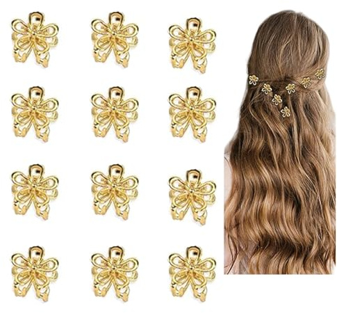 YFelomatric 12 mini horquillas para el pelo, flores doradas, bonitas pinzas para el pelo, pequeñas pinzas para el pelo de flores, accesorios para el cabello para mujeres y niñas