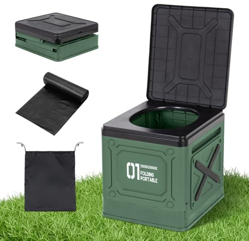 Leogreen Campingtoilette Faltbar Faltbare Mobile Toilette mit 12 Toilettenbeuteln und Aufbewahrungstasche，Trockentrenntoilette für Outdoor Camping Festival Stau Zelten (Grün)