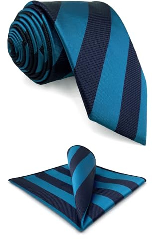 S&W SHLAX&WING Set de Corbata y Pañuelo de Bolsillo Rayado Azul Cerúleo Oscuro para Traje Mediana 147cm