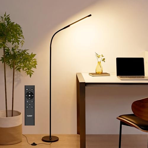 HUAKEY LED Floor lamp, Dimmable Adjustable Modern Standing Light, 5 Colour Temperatures, with Foot Switch, Timer, Remote and Touch Control, for Living Room, Bedroom and Office (Black)