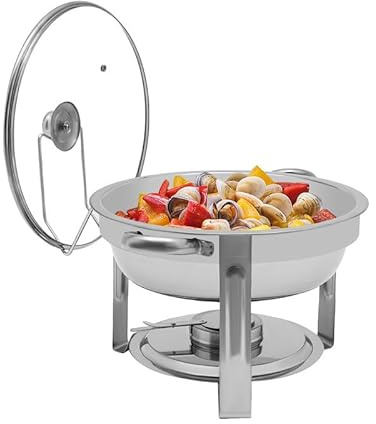 Chafing Dish Rund 5 L I Rostfritt Stål Med Lock Och Hållare För Brännpasta, Varmhållningsbehållare Och Matvärmare För Buffé, Fest, Bröllop Och Catering