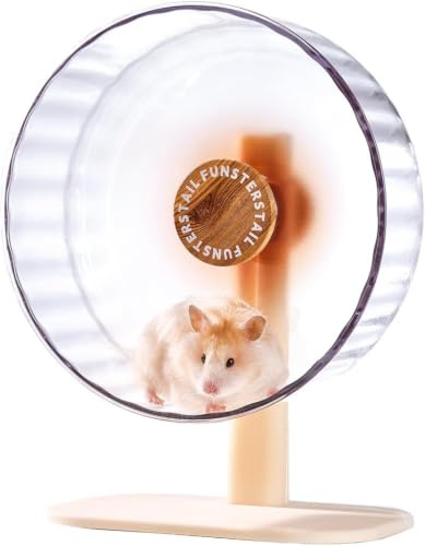FunstersTail Super Silent Hamster Wheel 12 Inch, Magnetic Running Wheel, Adjustable Stand Hamsters Exercise Wheels, High-Transparency PC Material (Brown)