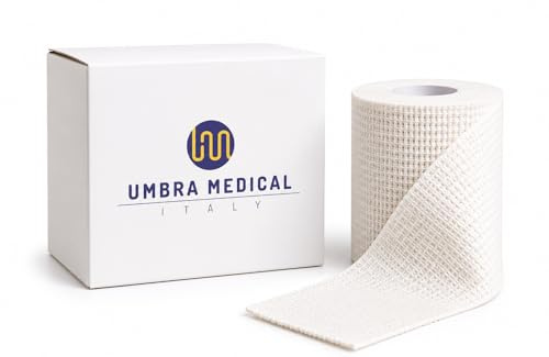 Umbra Medical Italy – Benda all’Ossido di Zinco Anelastica – Benda Elastica Professionale con Effetto Lenitivo e Cicatrizzante – Per Fasciature e Bendaggi Terapeutici – Made in Italy (8cmX6m)