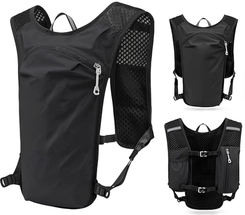 InfiniZer Running Vest For Men Women Lightweight Breathable Hydration Backpack Functional Reflective Running Vest For Cycling Hiking Marathon (Black)