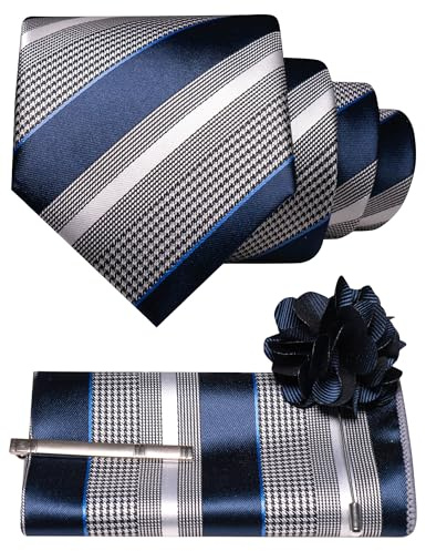 JEMYGINS Set di cravatte da uomo, con motivo a righe, per affari, ufficio, matrimonio, multicolore, Blu mare, M