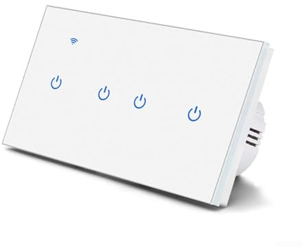 Smart Light Switch, 220V WiFi Touch Switchs, Smart Wall Lights Switch, Remote Control Touch Light Switches Glass Panel, For Alexa Voice, Tuya, Smarts Life App(4 Gang-White)