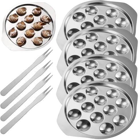 Takingup Set di pirofile per lumache, 4 Pezzi, 12 Fori, in Acciaio Inox, con 4 forchette, per Funghi, Frutti di Mare, antipasti, casa, Ristorante, Cucina