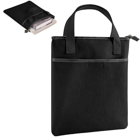 31 x 26cm Buchtasche Buchhülle für Buchliebhaber mit Reißverschluss und Fronttasche Büchertasche Tragbare Verdickter Cord Buchschutz Buchschoner für Taschenbücher Beste Geschenk Mädchen(Schwarz)