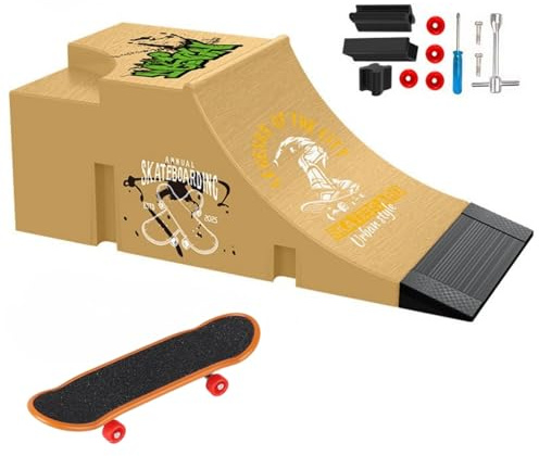 TriUnytion Skateboard fingrar och ramp, Mini Fingerboard Park Kit Tech Deck Finger Skateboard Set Tech Deck Finger Skateboard med Ramp och andra tillbehör, för pojkar och flickor present, gul (c)