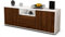 Stil.Zeit TV Schrank Lowboard Ameriga, Korpus Weiss matt, Front Holz Design Walnuss (135x49x35cm), Push to Open Technik & Leichtlaufschienen