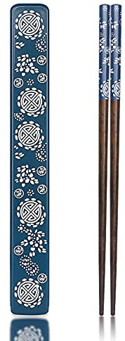 Youda Bacchette in Legno Naturale Giapponese Riutilizzabili 1 Paio con Scatola, Portatile e Lavabile in Lavastoviglie (Blu)