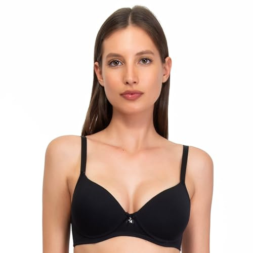SIELEI, Reggiseno con Coppe Graduate Senza Ferretto, Realizzato in Cotone Biologico, 100% Naturale, Designed in Italy, Color Nero, Taglia 3B