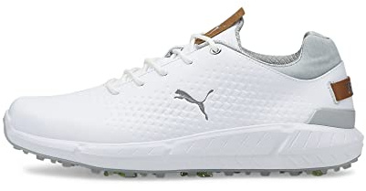 PUMA Mens Ignite Articulate Leather Golf Shoes - White-Silver - 8.5