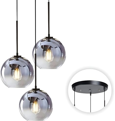KCO Éclairage à 3 suspensions au plafond Grand lustre en grappe de verre nordique Mercure Suspension en verre moderne