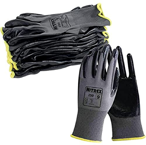NITREX 250 Gants de travail - Gants de sécurité pour la manutention générale, enduction nitrile résistante à l'abrasion sur la paume, protection mécanique et industrielle - 10 paires - Taille 11