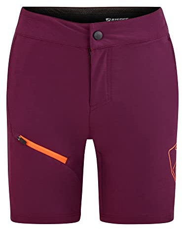 Ziener Unisex Kinder Natsu X-function Fahrrad Shorts Rad Hose mit Innenhose Mountainbike Outdoor Freizeit atmungsaktiv schnelltrocknen, Purple Passion.poison Orange, 176 EU