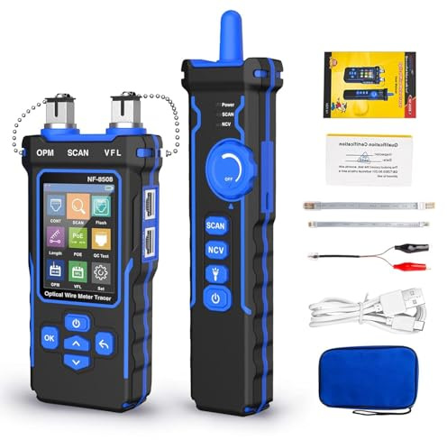 Network Cable Tester with Optical Power Meter PoE Multi-Function, Wire Tracker RJ11 RJ45 LAN Cable Toner Cat5 Cat6 Ethernet Cable Tracer with NCV, Port Flash, Support Type-C Charging, A
