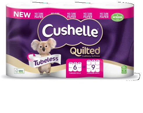 Cushelle Quilted Tubeless Toilet Tissue 6 Equals 9 Regular Rolls, 9 Count