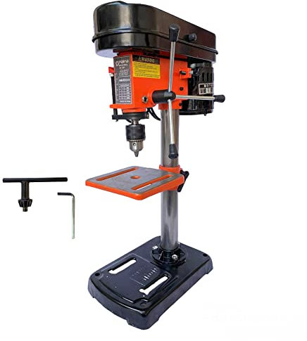 Trapano a Colonna da Banco Elettrico 350W 5 Velocità 580-2650 Giri/min con Mandrino 13mm piano di lavoro inclinabile, girevole e regolabile