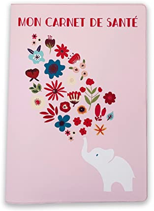 Nemau - Protège Carnet de Santé Enfant en Gomme Expansée – Fabriqué en France - Étui Carnet Bébé Fille ou Garçon - Format Maternité Standard - Idée Cadeau Naissance - Modèle Eléphant Rose