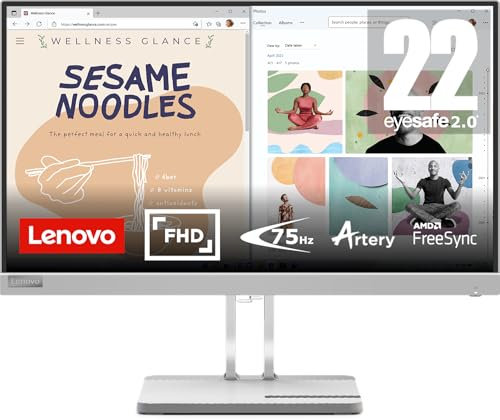 Lenovo L22e-40 | 21,5 Full HD Monitor | 1920x1080 | 75Hz | 250 nits | 4ms Reaktionszeit | VA-Panel | HDMI | VGA | AMD Radeon FreeSync | entspiegelt | 4,2kg | grau