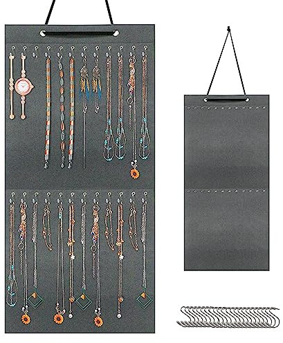 xtemtoamz Organizzatore Per Gioielli Appendere Borsa - Feltro Porta Pieghevole Portagioie Anelli, Orecchini, Collane, Bracciali, Con 24 Ganci, Per Camere Da Letto, Mostre, Grigio, 38 X 79cm
