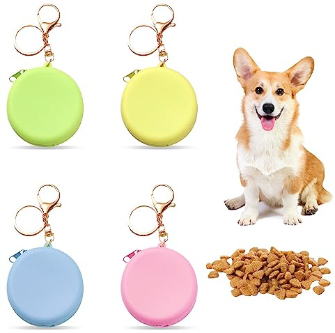 MANOPAWS 4PCS Silicone Dog Treat Pouch Small Bag, Pocket-Sized Pet Training Treat Bag,Zipper Design,Unscented, Reusable, Travel Walking Bag, Portable Training Bag