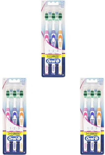 Oral-B Spazzolino Denti Manuale, Manico Ergonomico, Massimo Comfort e Controllo, Raggiunge le Aree più difficili, Pulizia Efficace, Spazzolino Setole Medie, Formato 3 pezzi Colori Assortiti