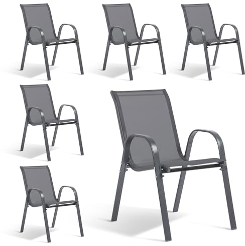 TERRE JARDIN - Chaises de Jardin, Lot de 6 - Chaises Empilables - Gris Anthracite, en Textilène Haute Densité pour Extérieur - Confortables et Design - Unité - Anthracite