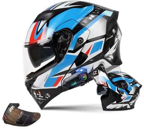 Motorcycle Modular Helmet with Bluetooth Full Face Flip Up Motorbike Helmet with Anti-Fog Dual Visor ECE Approved Crash Helmets Built-in Dual Speaker Microphone for Adult Men Women