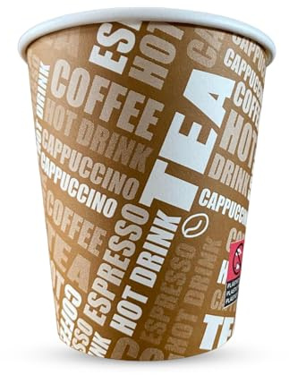 CHEF ROYALE 2000 vasos de papel impresos marrones de 8 onzas, vasos de papel desechables de una sola pared para bebidas calientes y frías, tazas de café perfectas para cafetería, hogar y mucho más