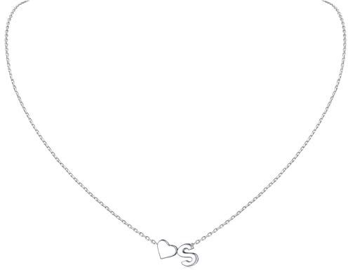 ChicSilver Colgante S Letra Inicial Collar Corazón Plata de Ley 925 Mujer Joyería Minimalista Bohemia Pareja Madre