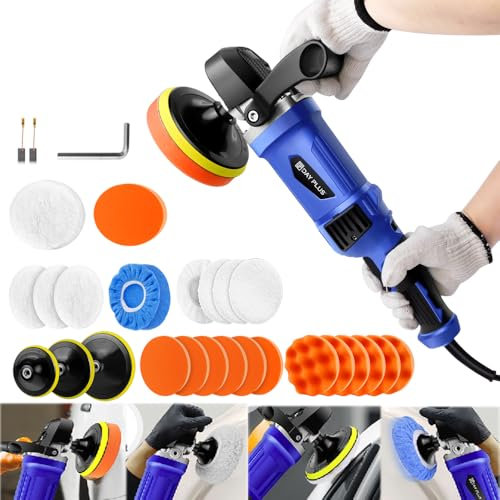 Qimu Car Polisher Buffer Sander Rotary Car Polishing Machine 1400W Dual Action Car Polisher, 6 Variable Speed Electric Waxing Machine 5-Inch & 7-Inch Car Buffing Pad for Sanding Polishing