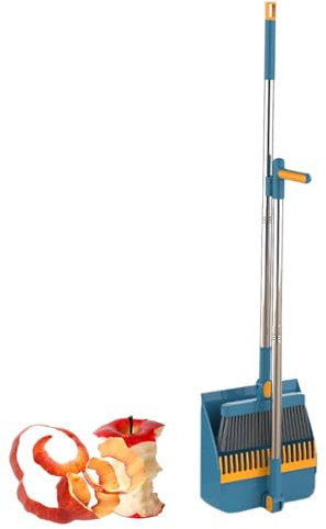 Juego de escoba y recogedor, escoba de limpieza del hogar, cerdas antiadherentes, recogedor plegable con juego de dientes de peine, mango largo, escoba combinada resistente para el hogar
