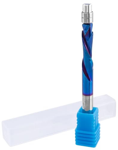 Mesee Up Down Compression Cut Spiral Flush Trim Router Bit 1/4-Inch Shank CNC Spiral Bit Nano Coating Solid Carbide Up & Down Cut Trim Bit with Bottom Bearing for Woodworking Trimming