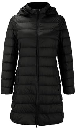 Chaqueta acolchada ligera para mujer, abrigo de entretiempo con capucha extraíble, resistente al viento, cálido, abrigo de invierno, de manga larga, plumón, con capucha, corte ajustado, chaqueta