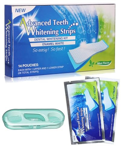MYGLOAR Sbiancamento denti, denti a strisce bianche, strisce sbiancanti denti, sbiancamento e schiarimento denti, strisce sbiancanti denti professionali, aroma menta,con 10 pezzi di filo interdentale