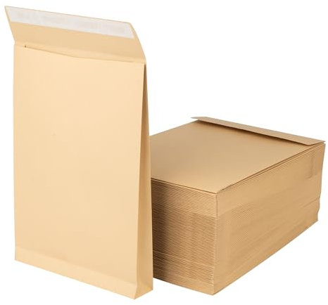 100 sacchetti pieghevoli C4 con aletta inferiore da 3,8 cm, spessore del materiale 150 g/m², strisce adesive, imballaggio per spedizione, borsa per spedizioni marrone