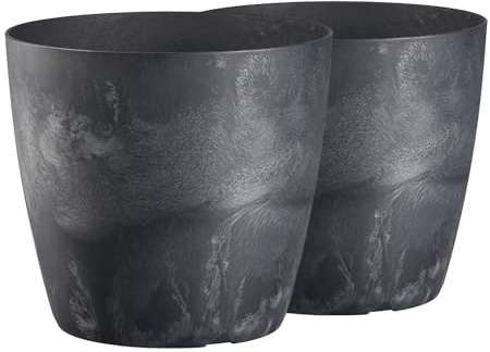 Tymar Blumentopf, 2er-Pack, Pflanzentopf aus Kunststoff, Moderne, matt, Runde Form (Beton Anthrazit, ø 30 cm)