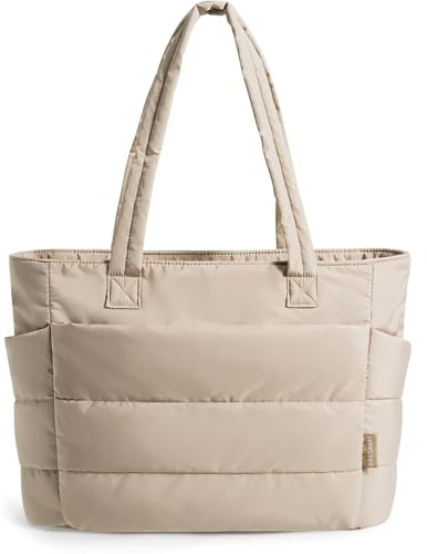 AONETIGER Handtasche Damen Daunentasche Laptop UmhäNgetasche Tote Bag Puffy Mittelgroß Shopper für Arbeit Reise Shopping Schule (Khaki)