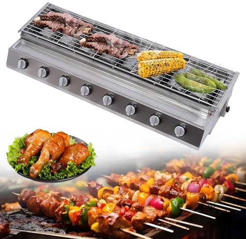 CIELOBLOEN Barbecue a Gas Senza Fumo con 8 Bruciatori e Pietra Ceramica, Griglia da Campeggio in Ghisa per Esterni, Ideale per Carni e Pesce su Tutti i Fuochi