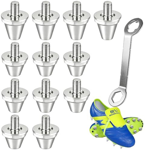 18/20mm Crampon Aluminium a Visser Foot 12 Pices Crampons Football Crampons Foot Homme Vissés Crampon Rugby pour Adulte Enfant Argent Métalisé Taille Unique avec Capuchon en Aluminium avec cle vis