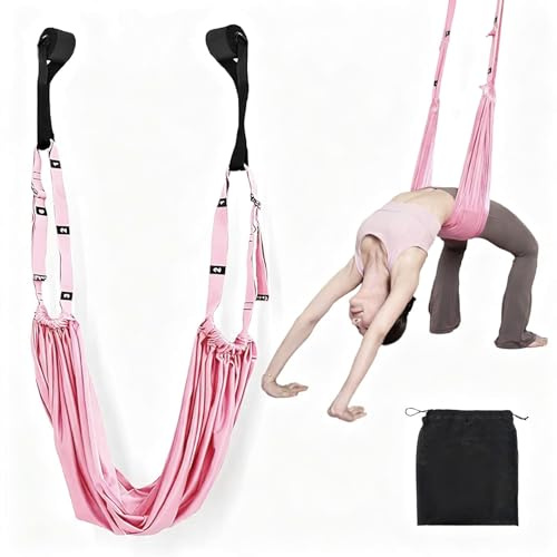CHUANFU Columpio Yoga Aereo Ajustable, Correa de Estiramiento para Fitness, Telas Aereas Yoga Antigravedad Hamaca, Correas de Columpio para Baile Aéreo Ballet Estiramiento Piernas (Rosa)