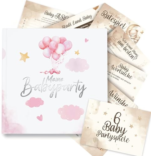colortouch gästbok, babyshower med babyshower spel, 50 kort, 6 roliga gissningsspel set för babyparty att fylla, baby shower, graviditet, premium gåva för pojkar och flickor, könsavslag
