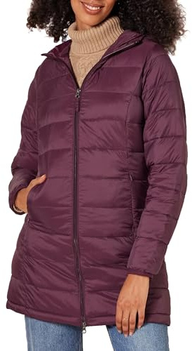 Amazon Essentials Women's Lightweight Water-Resistant Packable Hooded Puffer Jacket (Available in Plus Size), Burgundy, M