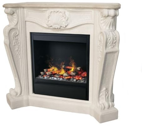 Casa Padrino Luxus Jugendstil Kamin Cremeweiß mit LED Wasserdampf Kamineinsatz 118 x 43 x H. 111 cm - Luxus Elektrokamin mit Dampffunktion