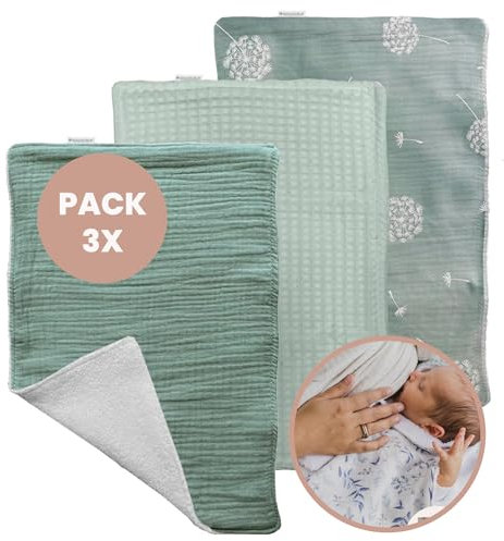 Spucktücher Baby MIMUSELINA Musselin Tuch Baby, Mulltücher Baby, 3 Stilltücher, Frottee, 100% Baumwolle 30x21 cm (Breeze)