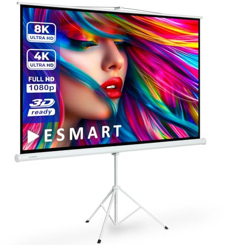 ESMART Professional MISATI Stativ-Leinwand 175 cm Bild 160 x 90 cm (72) 16:9 | Heimkino Beamer Projektionsleinwand Stativ Leinwand LCD LED
